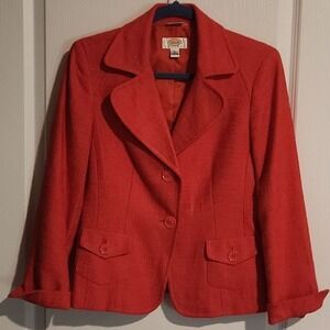 Talbots Orange Italian‎ Viscose Cotton Blazer Pockets 3/4 Sleeve Size 6 Academia